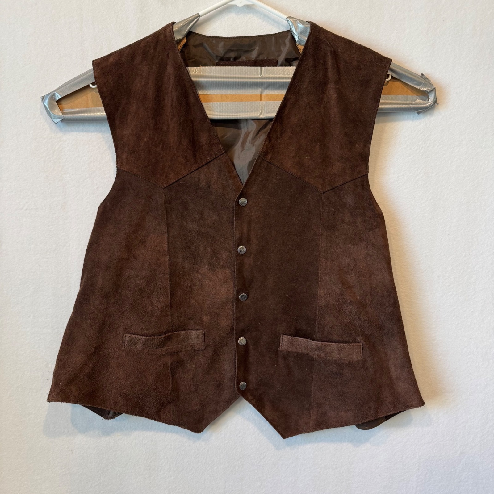 Scully Mens Brown Suede Leather Western Vest Oklahoma State Seal Buttons 3x